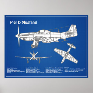 P-51D Mustang - Flugzeug-Blueprint ABD Poster
