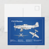 P-51D Mustang - Flugzeug-Blueprint ABD Postkarte (Vorne/Hinten)