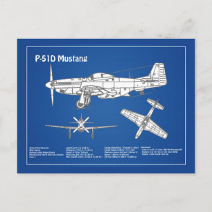 P-51D Mustang - Flugzeug-Blueprint ABD Postkarte