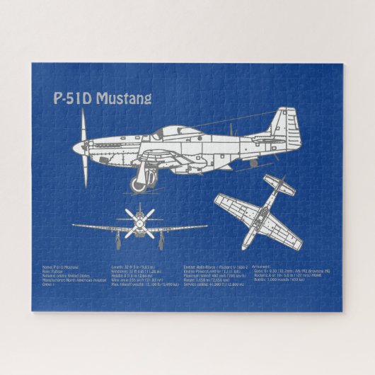 P-51D Mustang - Flugzeug-Blueprint ABD Puzzle (Horizontal)