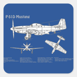 P-51D Mustang - Flugzeug-Blueprint ABD Quadratischer Aufkleber