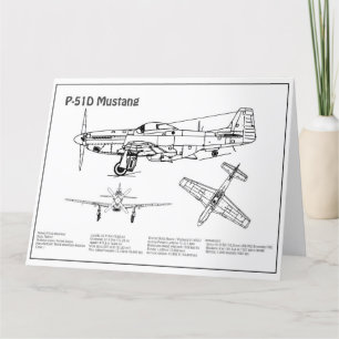 P-51D Mustang - Flugzeug-Blueprint BD Dankeskarte