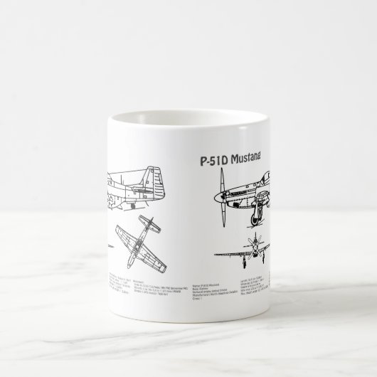 P-51D Mustang - Flugzeug-Blueprint BD Kaffeetasse (Mittel)