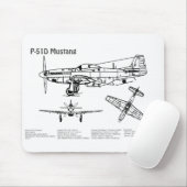 P-51D Mustang - Flugzeug-Blueprint BD Mousepad (Mit Mouse)
