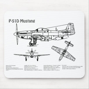 P-51D Mustang - Flugzeug-Blueprint BD Mousepad