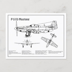 P-51D Mustang - Flugzeug-Blueprint BD Postkarte