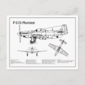 P-51D Mustang - Flugzeug-Blueprint BD Postkarte (Vorderseite)