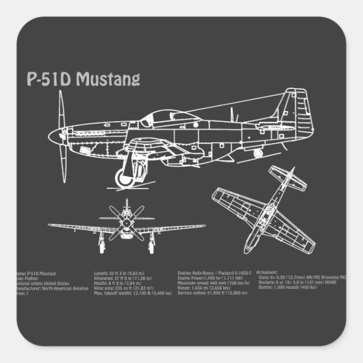 P-51D Mustang - Flugzeugkonzept PD Quadratischer Aufkleber (Vorderseite)