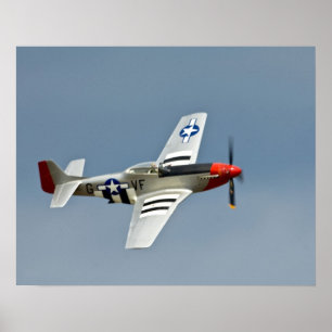 P-51D Mustang-Jäger mit D-Day-Markierungen im Flug Poster