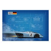 P 917 Blue and Orange Blueprint Poster (Vorderseite)