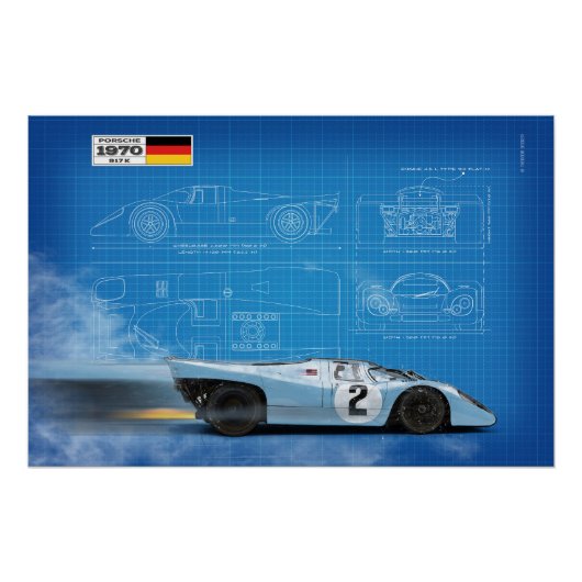 P 917 Blue and Orange Blueprint Poster (Vorderseite)