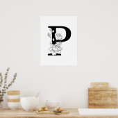 P botanisches Monogramm. Initialbuchstaben mit Bau Poster (Küche)