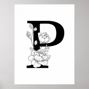 P botanisches Monogramm. Initialbuchstaben mit Bau Poster