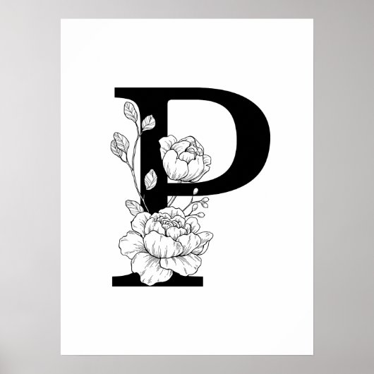 P botanisches Monogramm. Initialbuchstaben mit Bau Poster (Vorne)
