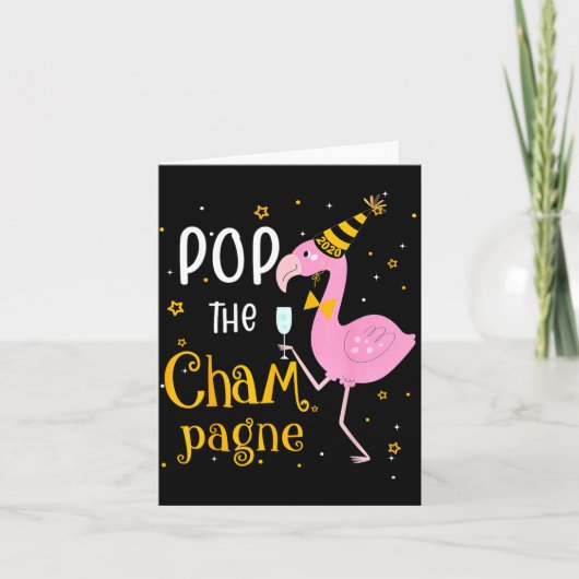 P Das Champagner Es ist Neujahr! Lustiger Flamingo Karte (Vorderseite)