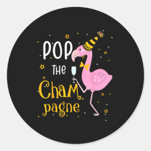 P Der Champagner Es ist Neujahr! Lustiger Flamingo Runder Aufkleber