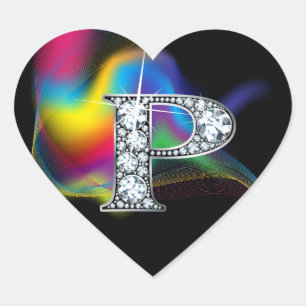 "P" Diamantblende auf Regenbogenschweißaufkleber Herz-Aufkleber