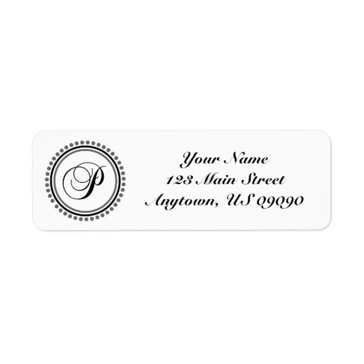 P Dot Circle Mongram Address Label (schwarz / grau (Vorne)