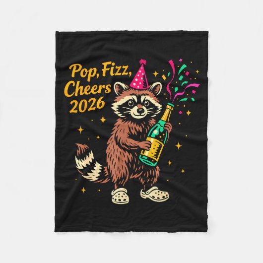 P Fizz Cheers 2026 Funny Raccoon New Year Design Fleecedecke (Vorderseite)