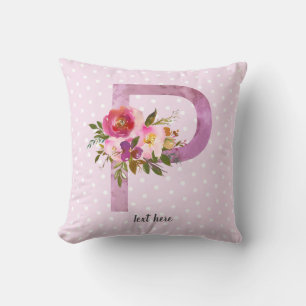 p, Floral Monogramm initial, Aquarellfarbe Blume Kissen