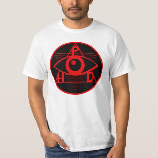 P.H.D. Logo auf weißem Shirt (Vorderseite)