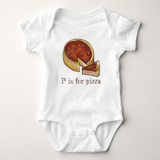 P is for Pizza Alphabet Pepperoni Deep Dish Pie Baby Strampler (Vorderseite)