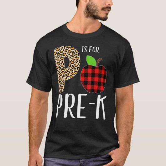 P Is For Pre K Teacher Leopard Buffalo Plaid Kids  T-Shirt (Vorderseite)