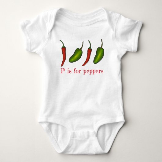 P ist für Paprikaschoten Chili Jalapeño Veggie Let Baby Strampler (Vorderseite)