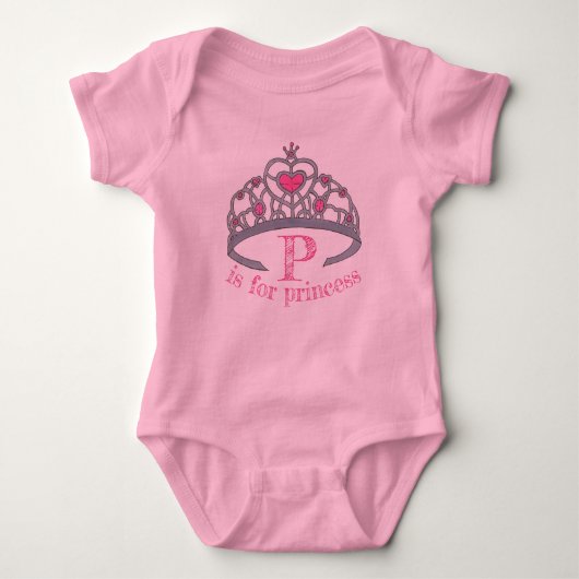 P ist für PRINCESS Hübsch Pink Tiara Crown Alphabe Baby Strampler (Vorderseite)