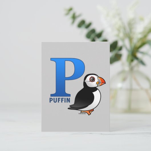P ist für Puffin Postkarte (Stehend Vorderseite)