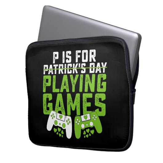 P ist für Spiele Gamer Gaming St Patrick's Laptopschutzhülle (Vorderseite Links)