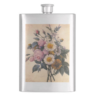 P.J. Redoute rosa rosa und Gänseblümchen Flachmann