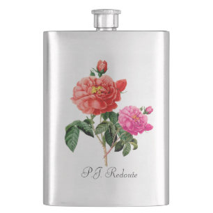 P.J. Redoute Rosa und rote Rose Blume Flachmann