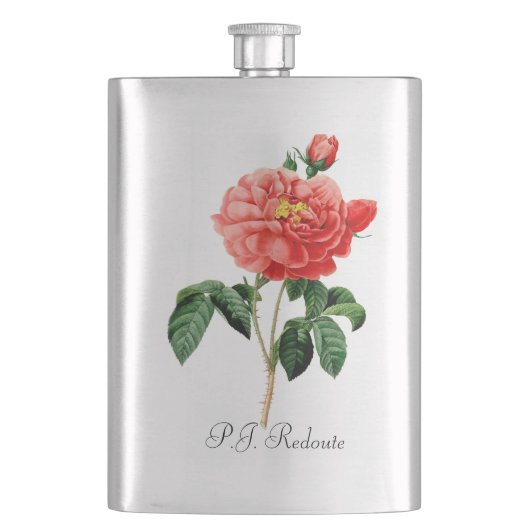 P.J. Redoute Vintage rote Rose Blume Flachmann (Vorderseite)