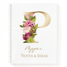 P Letter Gold Monogram Pink White Magenta Florals