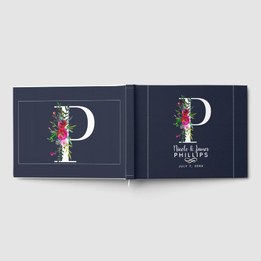 P Letter Initial Monogram Floral Name Wedding Gästebuch (Voll)