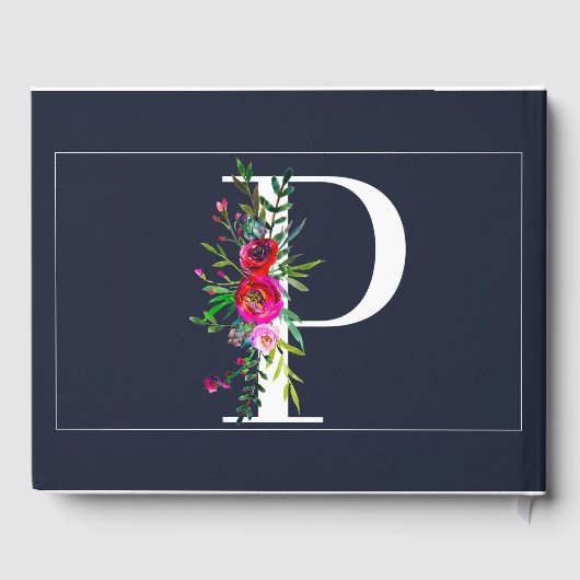 P Letter Initial Monogram Floral Name Wedding Gästebuch (Rückseite)
