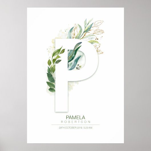 P Letter Monogram Gold Greenerage Foliage Chic Poster (Vorne)