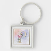 P Monogram Burgundy Floral Schlüsselanhänger (Vorne)