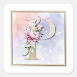 P Monogram Burgundy Floral Square Aufkleber