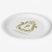 P Monogram Gold Wappen Pappteller (Schrägansicht)