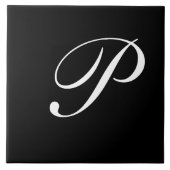 P Monogram Initial White auf Schwarz Fliese (Vorderseite)