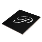 P Monogram Initial White auf Schwarz Fliese (Seite)