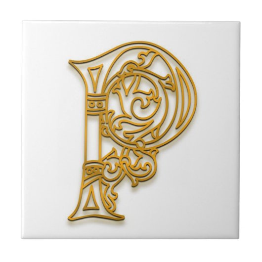 P Monogram "Irish Gold" Keramik Tile Fliese (Vorderseite)