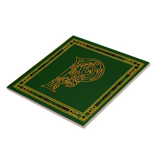 P Monogram "Irish Gold on Green" Keramik Tile Fliese (Seite)