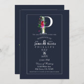 P Monogram Letzte erste Hochzeit mit moderner Blau Einladung (Vorne/Hinten)