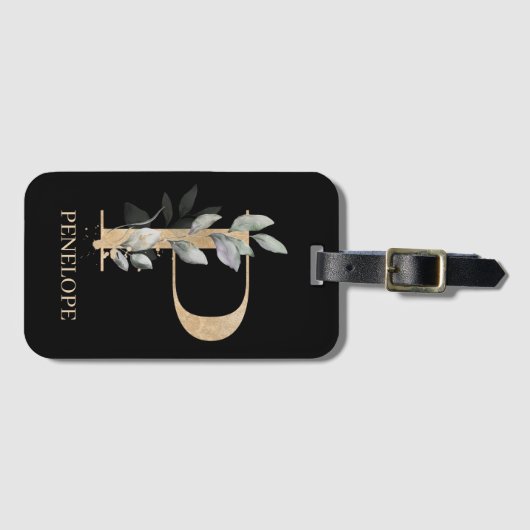 P Monogramm Floral Personalisiert Gepäckanhänger (Vorderseite (Horizontal))