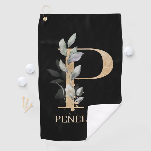 P Monogramm Floral Personalisiert Golfhandtuch (Insitu)