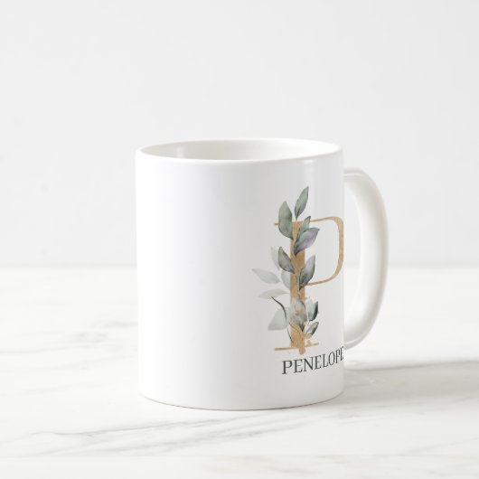 P Monogramm Floral Personalisiert Kaffeetasse (VorderseiteRechts)