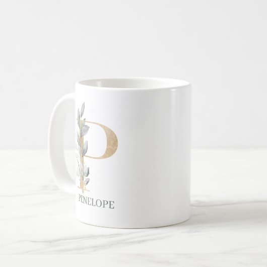 P Monogramm Floral Personalisiert Kaffeetasse (Vorderseite Links)